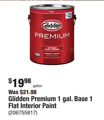 The Home Depot Glidden premium 1 gal. base 1 flat interior paint offer