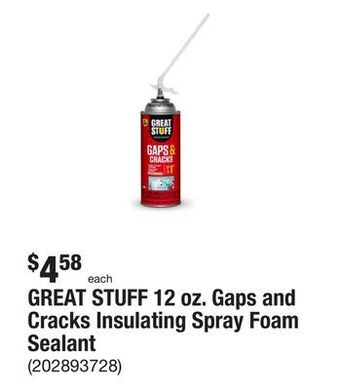 The Home Depot Great stuff 12 oz. gaps and cracks insulating spray foam sealant offer