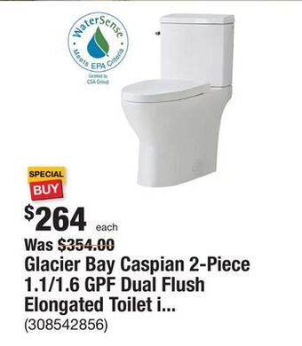 The Home Depot Glacier bay caspian 2-piece 1.1/1.6 gpf dual flush elongated toilet in white, seat included offer