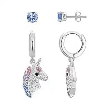 Kohl's Crystal collective fine silver plated crystal huggie unicorn & studs earring set offer