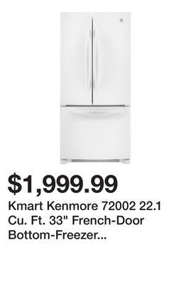 Kmart Kmart kenmore 72002 22.1 cu. ft. 33 french-door bottom-freezer refrigerator w/internal dispenser - white offer