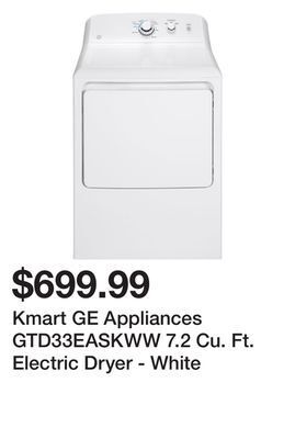 Kmart Kmart ge appliances gtd33easkww 7.2 cu. ft. electric dryer - white offer
