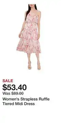 Macy's Women's strapless ruffle tiered midi dress offer