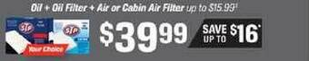 Oil + Oil Filter + Air Or Cabin Air Filter