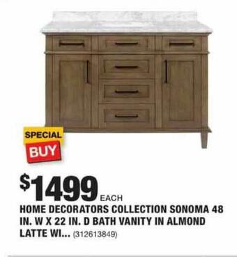 The Home Depot Home Decorators Collection Sonoma 48 In. W X 22 In. D Bath Vanity In Almond Latte Wi... offer