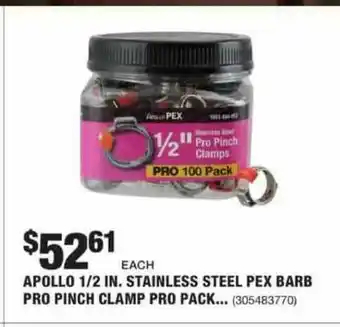 The Home Depot Apollo 1-2 In. Stainless Steel Pex Barb Pro Pinch Clamp Pro Pack ... offer