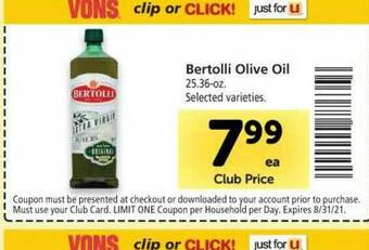 Vons Bertolli Olive Oil offer