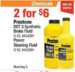 AutoZone Prestone Dot 3 Synthetic Brake Fluid, Power Steering Fluid offer