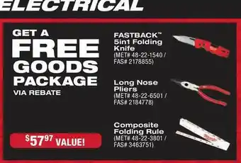 Fastenal Fastback 5in1 Folding Knife, Long Nose Pliers, Composite Folding Rule offer