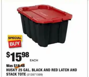 The Home Depot Husky 25 Gal. Black And Red Latch And Stack Tote offer