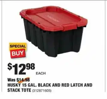 The Home Depot Husky 15 Gal. Black And Red Latch And Stack Tote offer