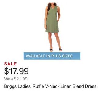 Costco Briggs ladies' ruffle v-neck linen blend dress offer