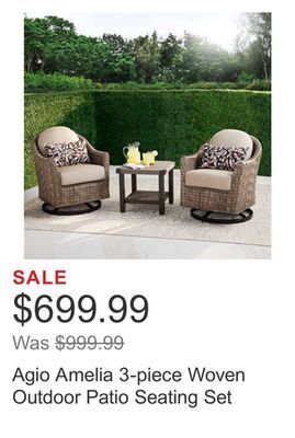 Costco Agio amelia 3-piece woven outdoor patio seating set offer