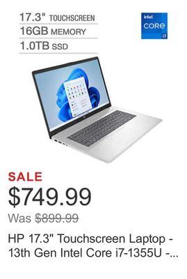 Costco Hp 17.3 touchscreen laptop - 13th gen intel core i7-1355u - windows 11 offer