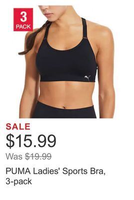 Costco Puma ladies' sports bra, 3-pack offer