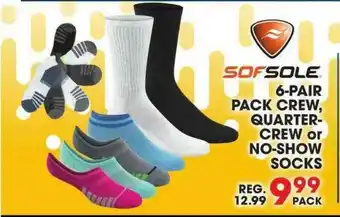 Big 5 6-Pair Pack Crew, Quartercrew Or No-Show Socks offer