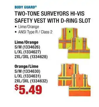 Fastenal Body Guard® Two-Tone Surveyors Hi-Vis Safety Vest With D-Ring Slot Lime-Orange Or Orange-Lime offer