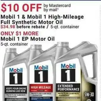 Pep Boys Mobil 1 & Mobil 1 High-Mileage Full Synthetic Motor Oil Or Mobil 1 EP Motor Oil offer