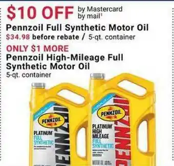 Pep Boys Pennzoil Full Synthetic Motor Oil Of Pennzoil High-Mileage Full Synthetic Motor Oil offer
