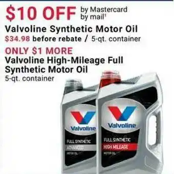 Pep Boys Valvoline Synthetic Motor Oil Or Valvoline High-Mileage Full Synthetic Motor Oil offer