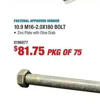 Fastenal Fastenal Approved Vendor 10.9 M16-2.0X180 Bolt offer