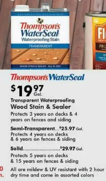 Valu Home Centers Thompson's WaterSeal Transparent Waterproofing Wood Stain & Sealer, Semi-Transparent Or Solid offer