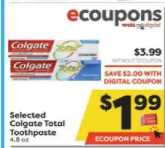 Weis Markets Selected Colgate Total Toothpaste offer