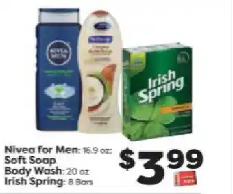 Weis Markets Nivea For Men Soft Soap, Body Wash Or Irish Spring offer