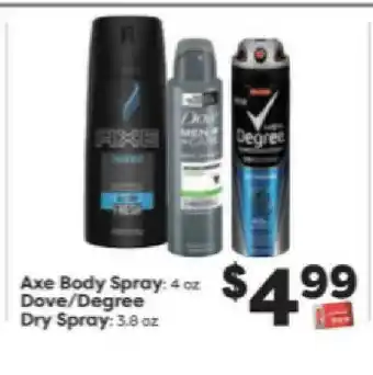 Weis Markets Axe Body Spray Or Dove-Degree Dry Spray offer