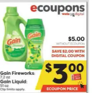 Weis Markets Gain Fireworks Or Gain Liquid offer