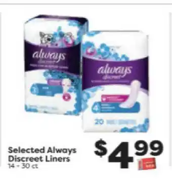 Weis Markets Selected Always Discreet Liners offer