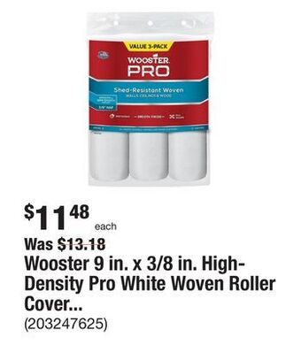 The Home Depot Wooster 9 in. x 3/8 in. high-density pro white woven roller cover (3-pack) offer