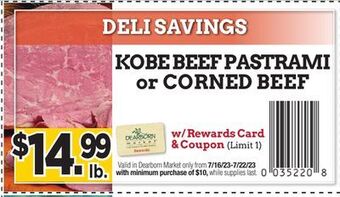 Dearborn Market Kobe beef pastrami or corned beef offer