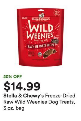 Petco Freeze-dried raw wild weenies dog treats, 3 oz. bag offer