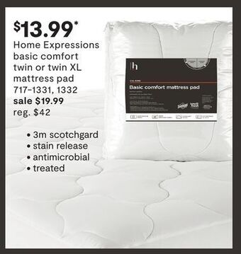 JC Penney Home expressions basic comfort twin or twin xl mattress pad offer
