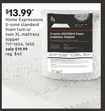 JC Penney Home expressions 5-zone standard foam twin or twin xl mattress topper offer