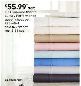 JC Penney Liz claiborne 1000tc luxury performance queen sheet set offer