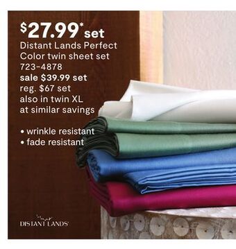 JC Penney Distant lands perfect color twin sheet set offer