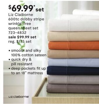 JC Penney Liz claiborne 600tc dobby stripe wrinkle-free queen sheet set offer