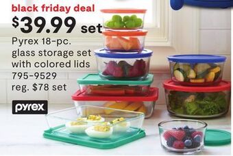 JC Penney Pyrex 18-pc. glass storage set with colored lids offer
