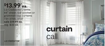 JC Penney Liz claiborne lisette 84 sheer rod-pocket or grommet-top curtains offer