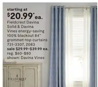 JC Penney Fieldcrest davina solid & davina vines energy-saving 100% blackout 84 grommet-top curtains offer