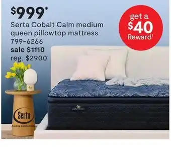 JC Penney Serta cobalt calm medium queen pillowtop mattress offer