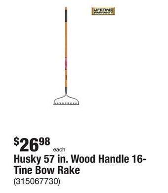 The Home Depot Husky 57 in. wood handle 16-tine bow rake offer
