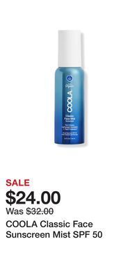 Ulta Beauty Coola classic face sunscreen mist spf 50 offer