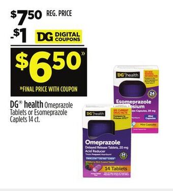 Dollar General Dg® health omeprazole tablets or esomeprazole caplets offer