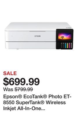 Office Depot Epson® ecotank® photo et-8550 supertank® wireless inkjet all-in-one color printer offer