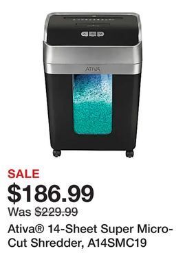Office Depot Ativa® 14-sheet super micro-cut shredder, a14smc19 offer
