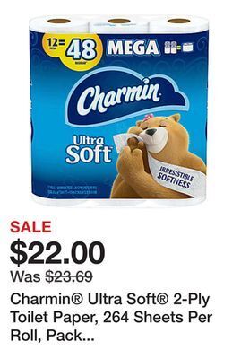 Office Depot Charmin® ultra soft® 2-ply toilet paper, 264 sheets per roll, pack of 12 rolls offer