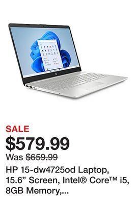 Office Depot Hp 15-dw4725od laptop, 15.6 screen, intel® core™ i5, 8gb memory, 512gb solid state drive, windows® 11, 6l6x4ua#aba offer